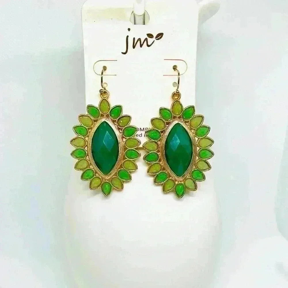 Tear Drop Statement Earrings in Green